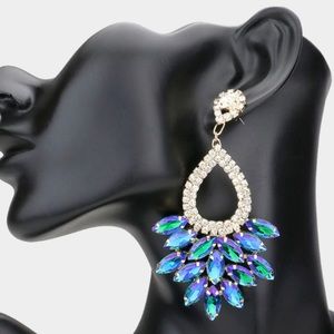 - Marquise Crystal Cluster Rhinestone Evening Dangle Earrings